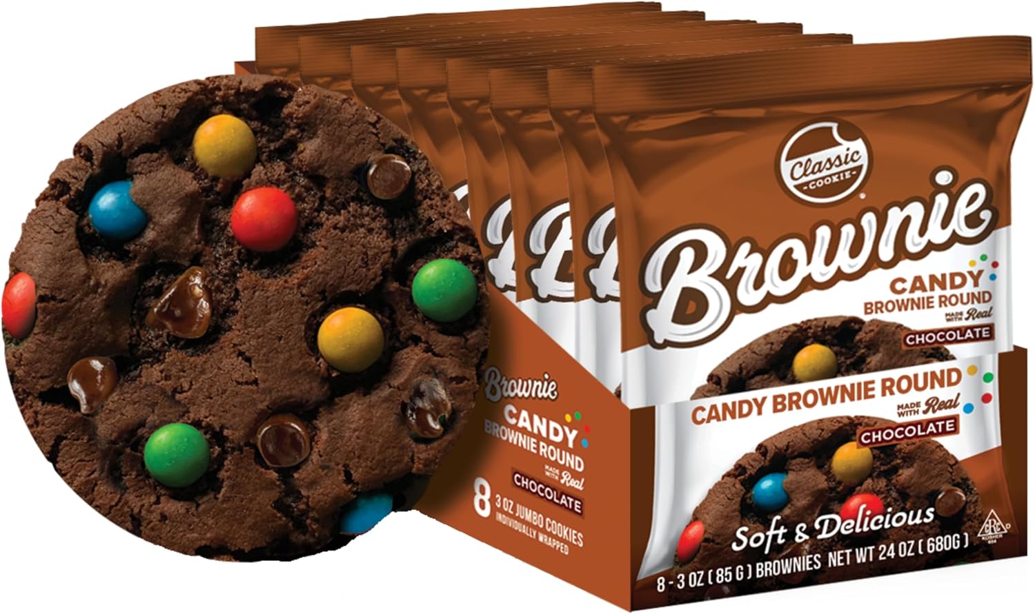 Classic Cookie, Soft Baked Brownie, Candy Brownie Round 3oz, 8 Count Pack