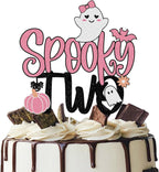 Spooky Two Halloween Happy 2nd Birthday Cake Topper - Boo I’m Two Spooky Ghost Pink Glitter Cake Topper - Happy 2nd Birthday Party For Girl's Halloween Party Decoration