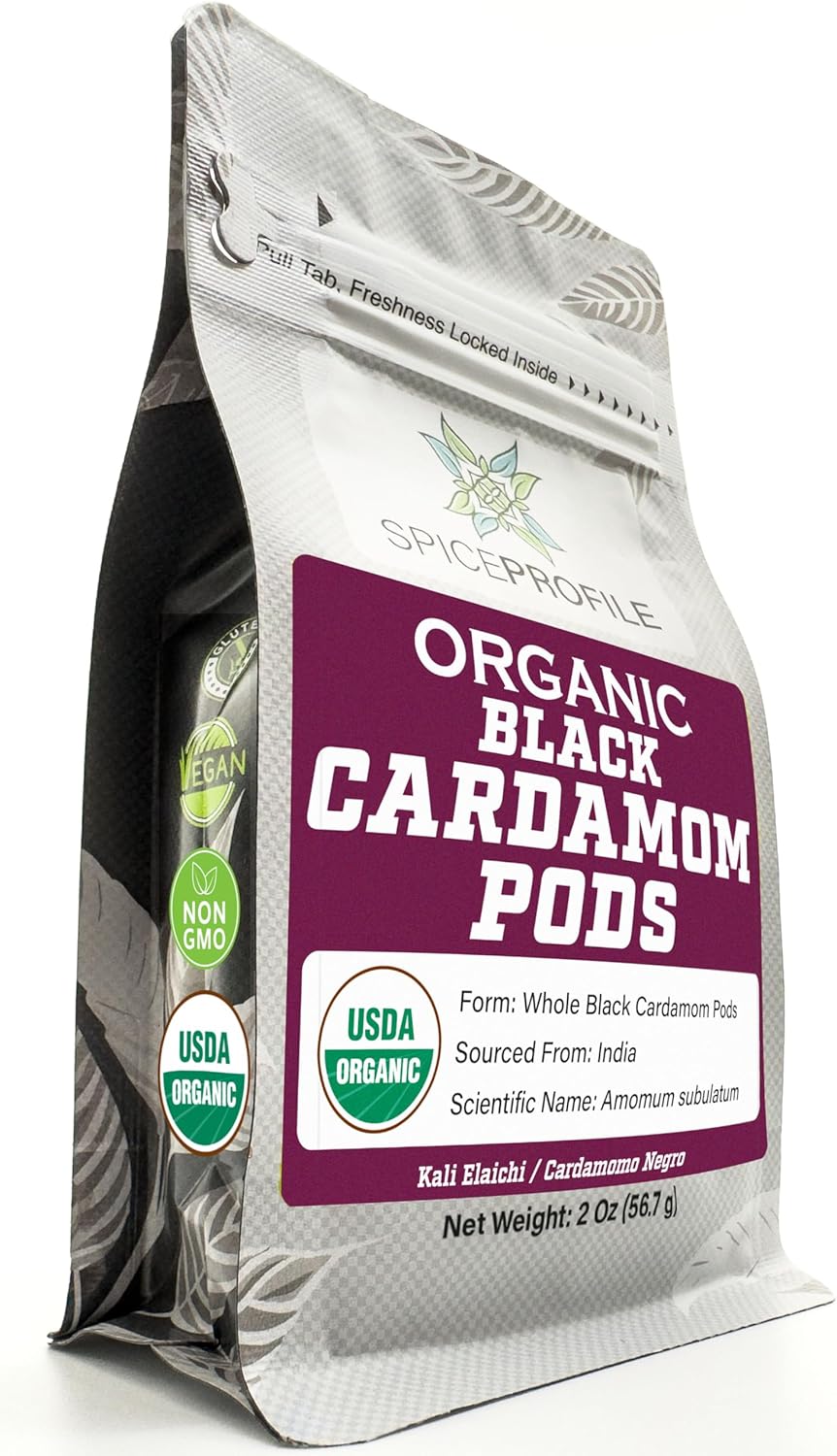 Spice Profile USDA Organic Whole Black Cardamom, 2 oz, Lab Tested for Heavy Metals, Kali Elaichi, Cardamomo Negro