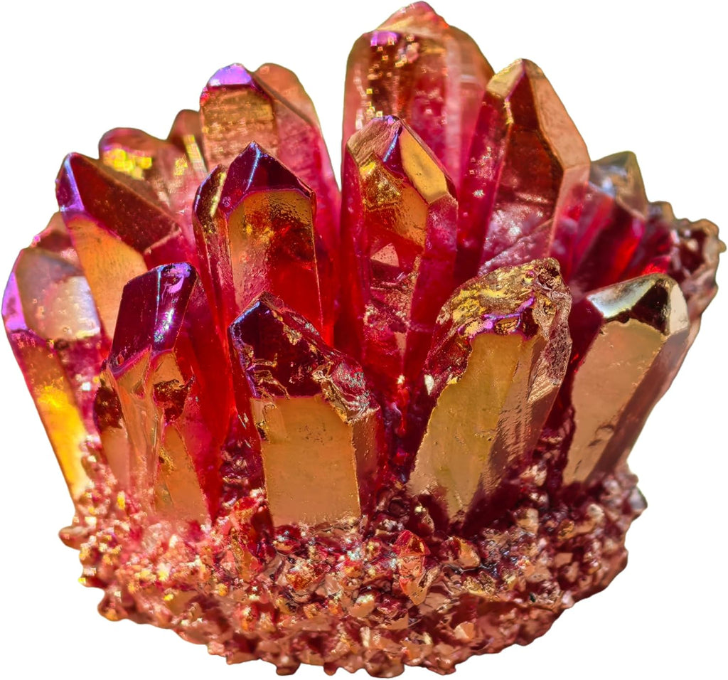 Crystal Cluster Electroplate Natural Quartz Mineral Specimen for Home Decor,Reiki Healing, February Birthstone Gift (red)
