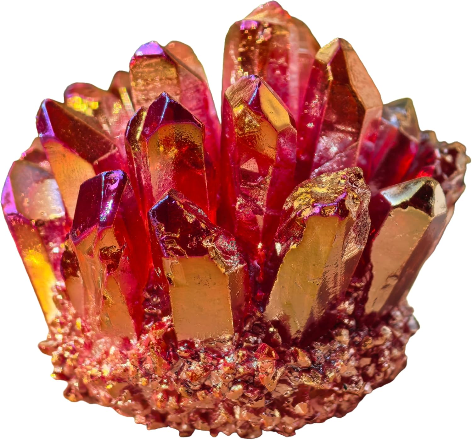 Crystal Cluster Electroplate Natural Quartz Mineral Specimen for Home Decor,Reiki Healing, February Birthstone Gift (red)