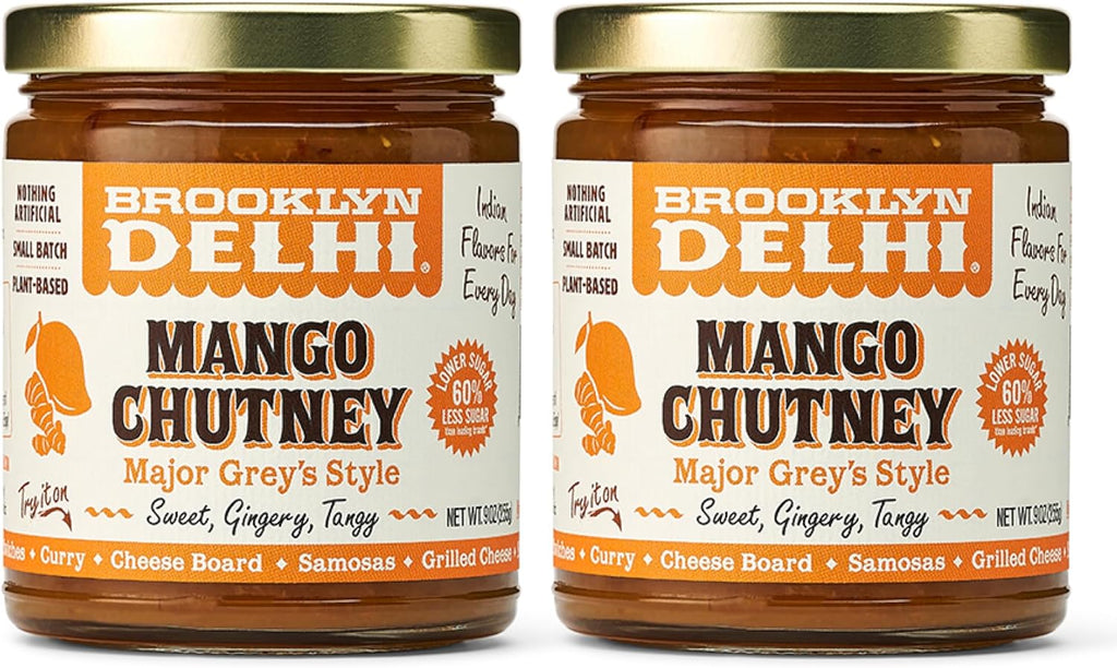 Brooklyn Delhi Mango Chutney - 9 Ounces - Made with Ripe Mangos, Golden Raisins, Fresh Ginger, Garam Masala, and Lemon Juice for a Nice Sour Note - Vegan - No Artificial Additives - Pack of 2