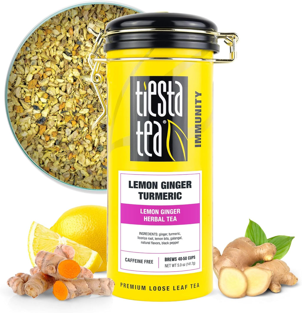 Tiesta Tea - Lemon Ginger Turmeric, Loose Leaf, Lemon Ginger Herbal Tea, Premium Blend, Non Caffeinated Herbal, Make Hot or Iced & Brews Up to 50 Cups, 5 Ounce Refillable Tin