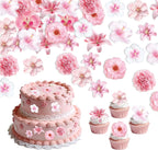 72 PCS Edible Flowers Cupcake Toppers Wafer Paper Flower Birthday Party for Baby Shower Wedding Birthday Party Cake Food Decorations Supplies