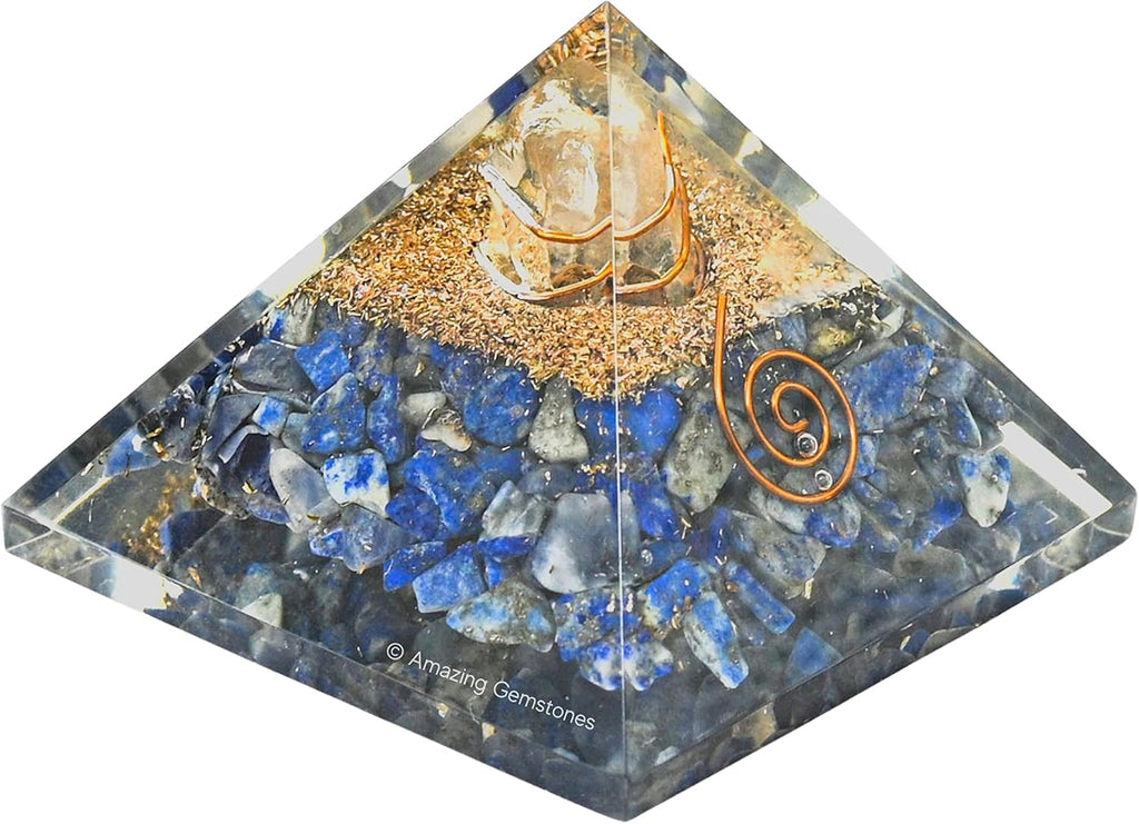 Orgone Pyramid with Lapis Lazuli Crystal and Healing Coil Quartz Point - Natural Healing Stones Orgonite Energy Generator for Yoga Meditation