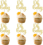 Gyufise 36 Pack Oh Baby Cupcake Toppers Glitter Baby Shower Cupcake Picks Decorations for Celebrating Baby Shower Kids Birthday Party Supplies Gold