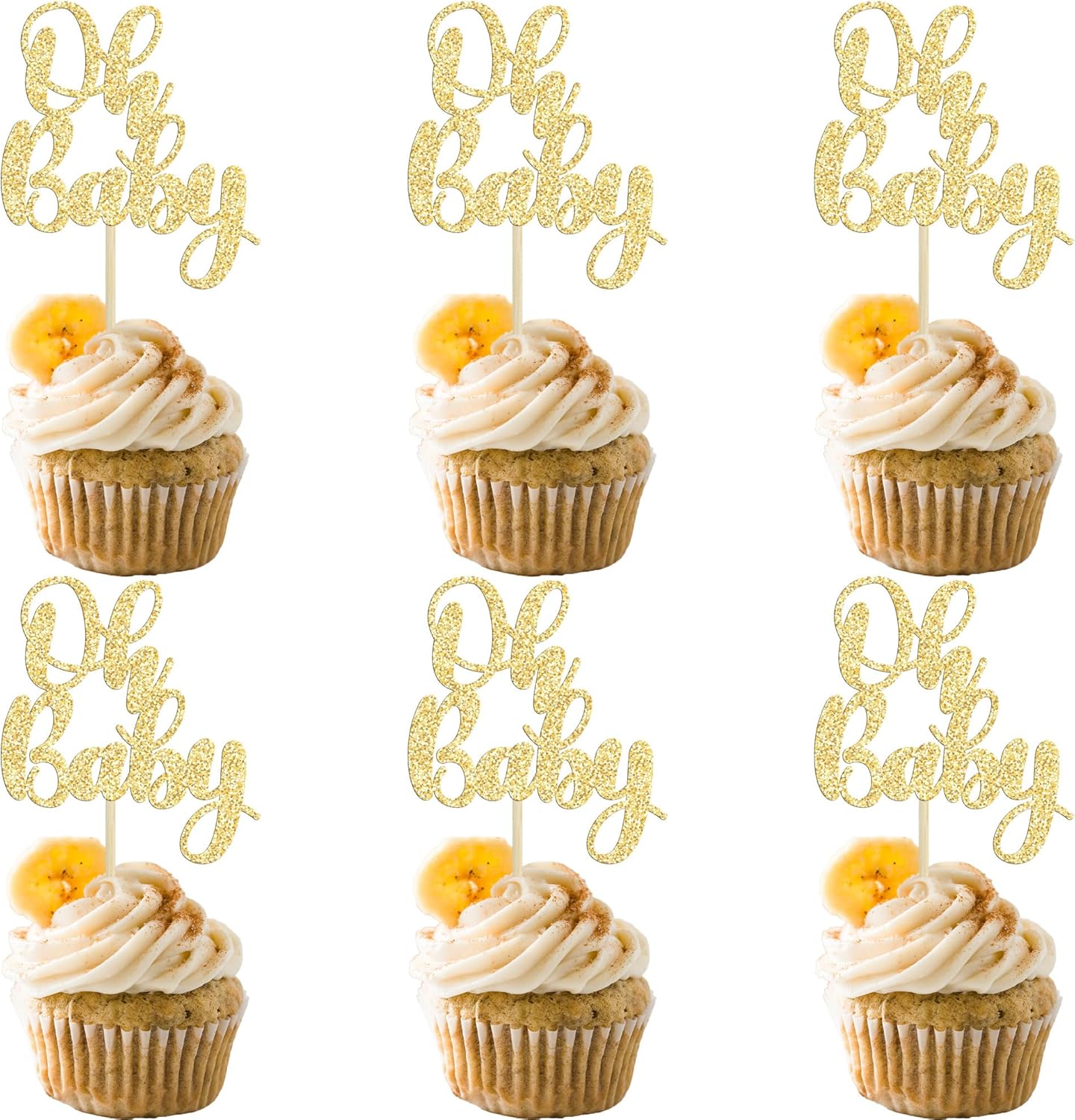 Gyufise 36 Pack Oh Baby Cupcake Toppers Glitter Baby Shower Cupcake Picks Decorations for Celebrating Baby Shower Kids Birthday Party Supplies Gold