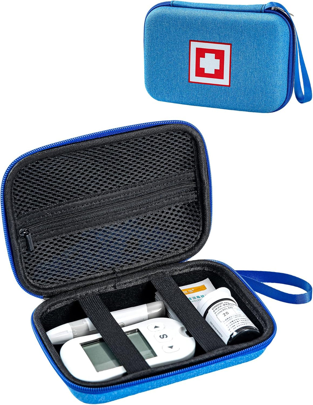 Gealaek Diabetes Supply Case with Hard Shell, Diabetic Organizer Carrying Case Portable Glucose Meter Storage Bag (Blue)