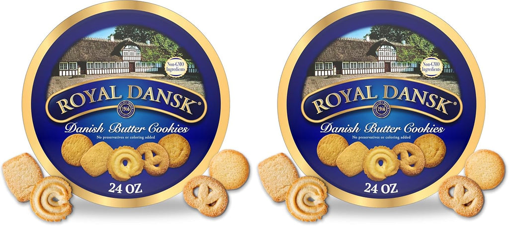 Royal Dansk Danish Butter Cookies, Premium Assorted Cookies in a Gift Tin, Great for Sharing and Gifting, 24 oz (Pack of 2)