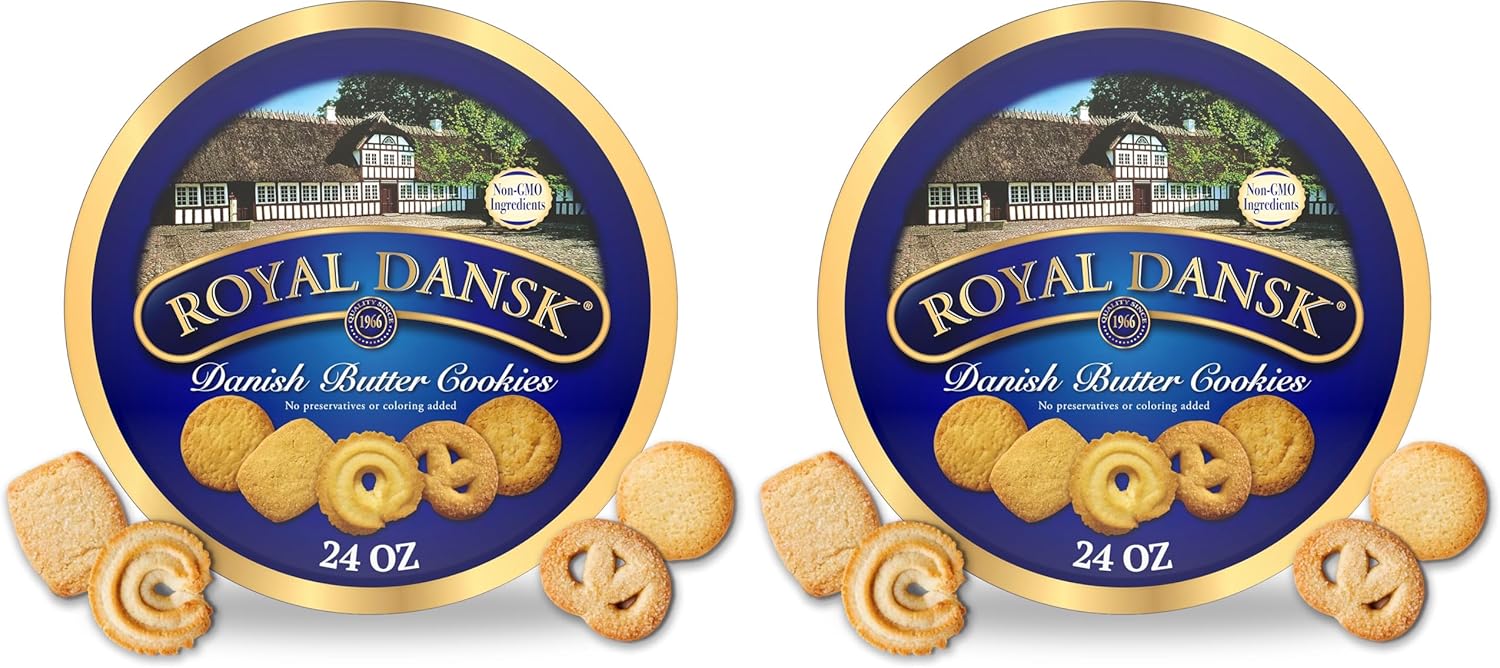 Royal Dansk Danish Butter Cookies, Premium Assorted Cookies in a Gift Tin, Great for Sharing and Gifting, 24 oz (Pack of 2)