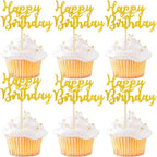 12 Pcs Happy Birthday Cupcake Toppers, Gold Glitter Cupcake Decorations for Adult or Children Birthday Party Decorations