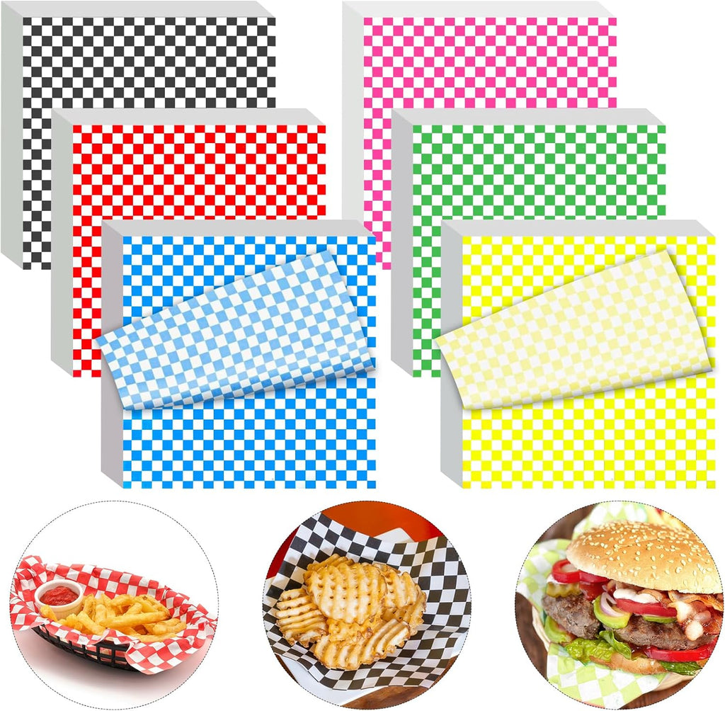 240Pcs Wax Paper Sheets for Food, 12x12 In Variety Pack Checkered Food Basket Liners, Grease Resistant Sandiwch Wrapping Paper, Festive Design Deli Sheets For Party, Fair and Outdoors Kovpnor