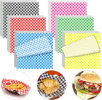 240Pcs Wax Paper Sheets for Food, 12x12 In Variety Pack Checkered Food Basket Liners, Grease Resistant Sandiwch Wrapping Paper, Festive Design Deli Sheets For Party, Fair and Outdoors Kovpnor
