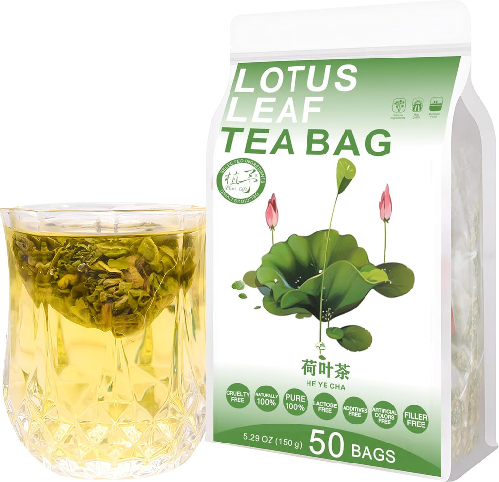 Plant Gift 50 Cups Lotus Leaf Tea Bag (荷叶茶 HE LIAN CHA) 5.29oz (3g*50bags/150g) Natural Mixed Herbal Combination of Floral Tea
