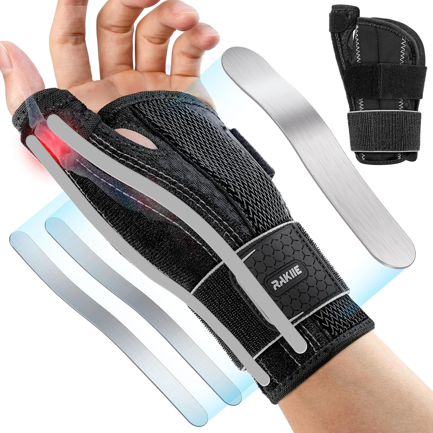 Carpal Tunnel Wrist Brace for Left Hand, Thumb Spica Splint for De Quervain's Tenosynovitis & Tendonitis, Night Support Brace for Women Men, 5X Flexible Support & 3 Adjustable Straps, Gray S/M