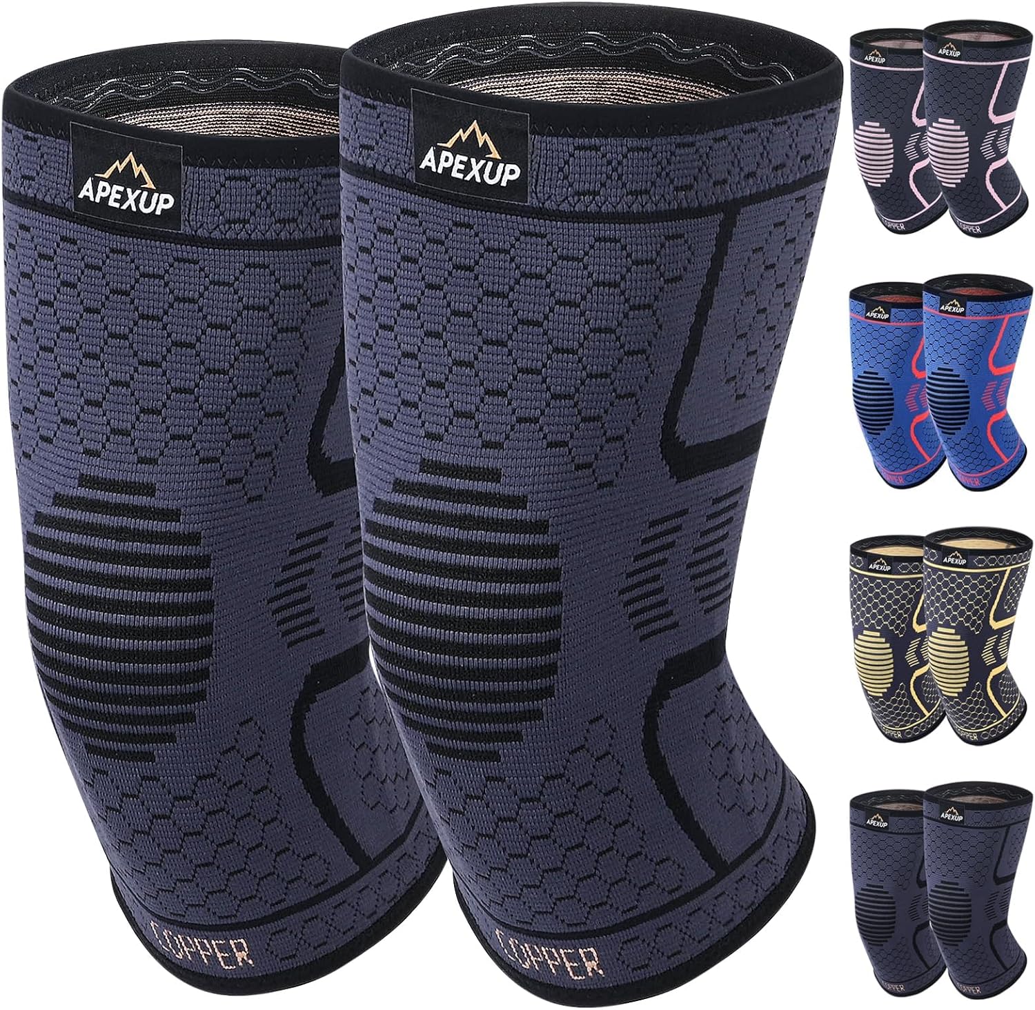 APEXUP Compression Knee Brace for Women, Copper Compression Sleeve for Knee Support, Arthritis Pain Relief, Meniscus Tear, ACL, Running