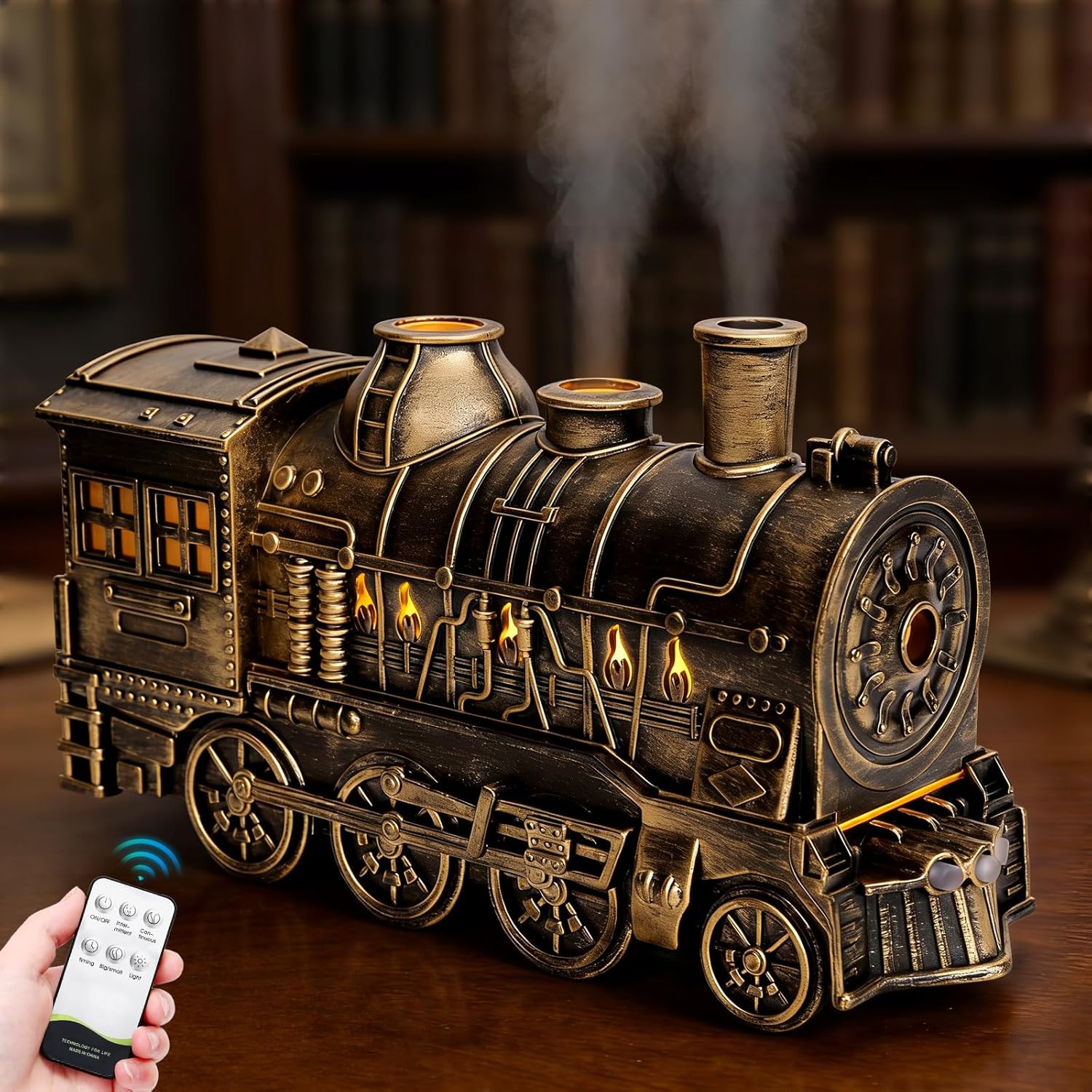 Train Diffusers for Essential Oils with Remote Control, 300ML Creative Lighting Steam Locomotive Humidifier, 2-Color Light & Mist Modes for Bedroom Office
