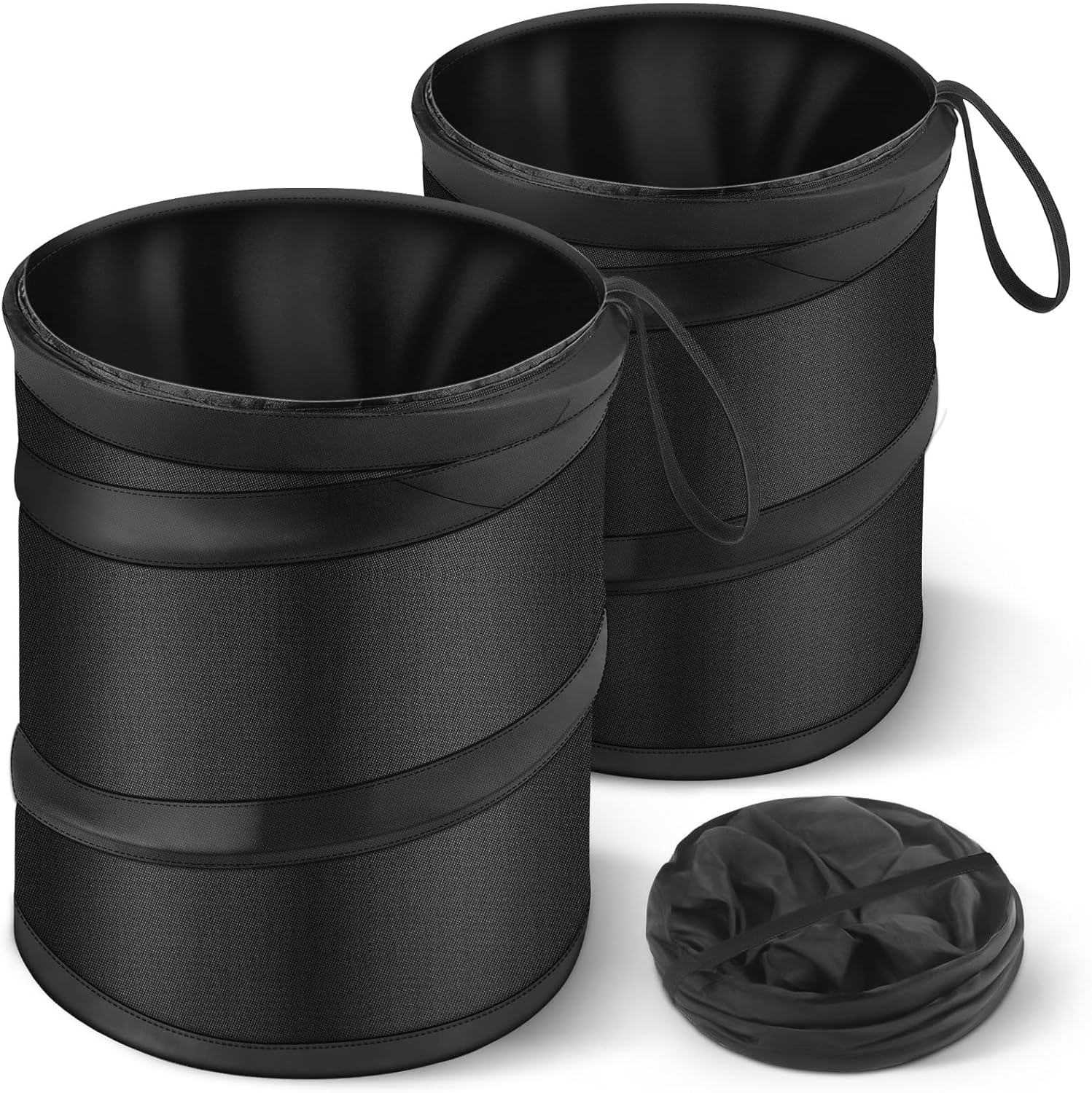 2 Pack Mini Trash Can for Car, Leakproof Pop-Up Car Trash Can with Hanging Loop, Washable Small Garbage Can Hanging Automotive Garbage Cans Trash Bin for Truck Auto SUV Vehicle RV Camping, 1 Gallon