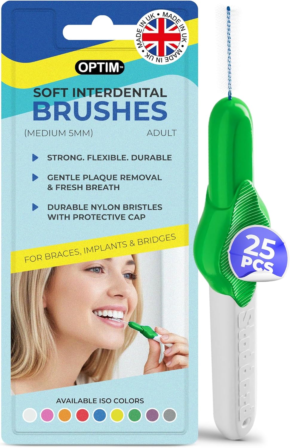 Stoddard OPTIM Soft Interdental Brushes Medium 5mm Green 25-Pack