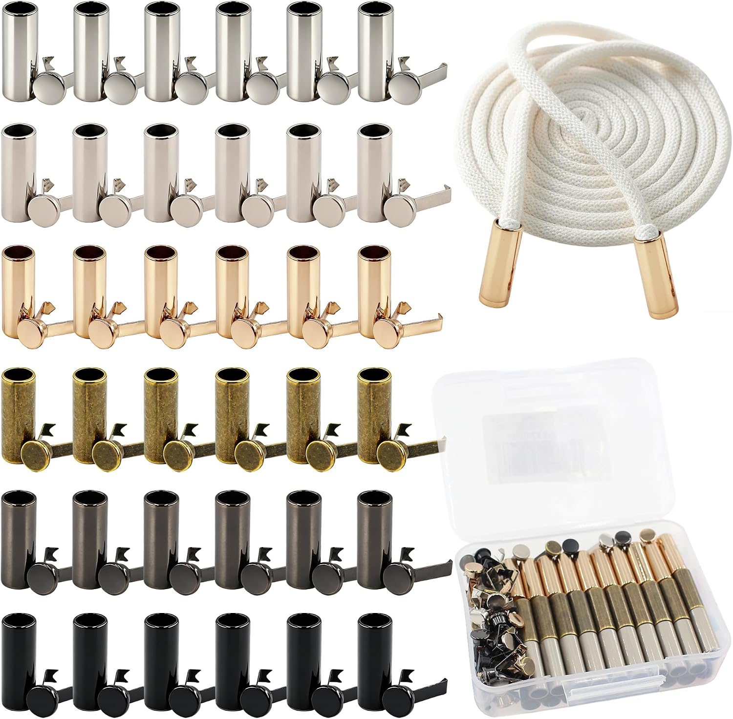 60Sets 6 Colors Alloy Shoelace Tips and Shoelace Head Kit, Cylindrical Metal Aglets Replacement for Shoestrings Clothing Hoodies Drawstring Repairing