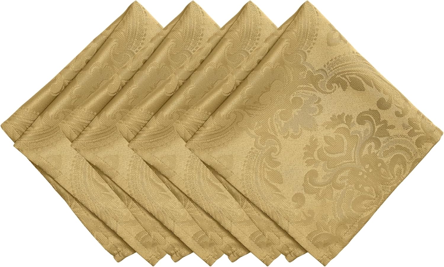 Elrene Home Fashions Caiden Elegance Damask Fabric Napkins (Set of 4), 17" x 17", Gold
