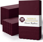 Burgundy Scalloped Napkins Disposable 100 Pcs 3-Ply Burgundy Scalloped Dinner Napkins Disposable Decorative for Dinners & Parties, Paper Guest Towels for Bathroom & Party Supplies