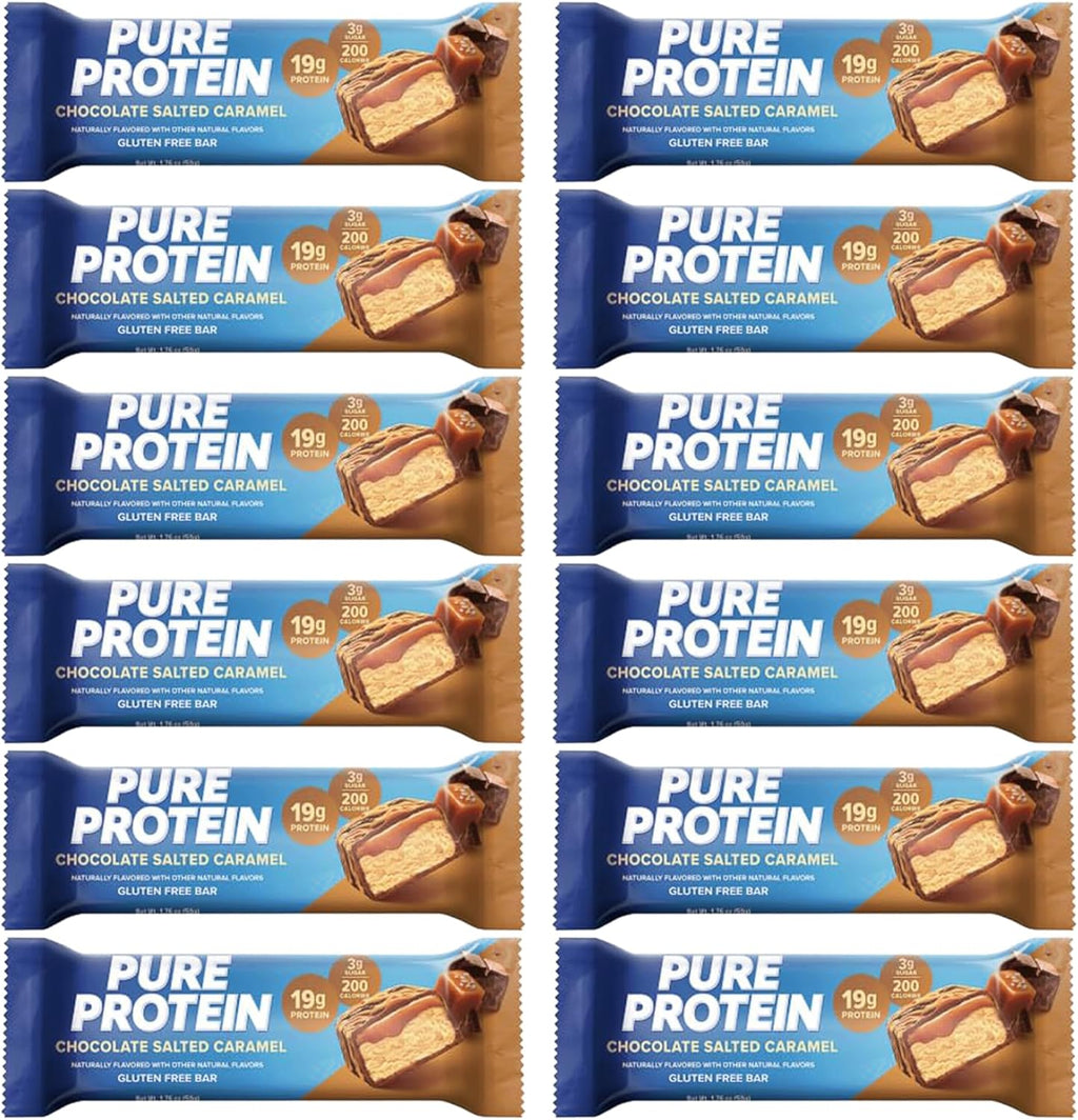Pure Protein Bars, High Protein, Nutritious Snacks to Support Energy 1.75 oz Low Sugar, Gluten Free 12 Count Salted Chocolate Caramel