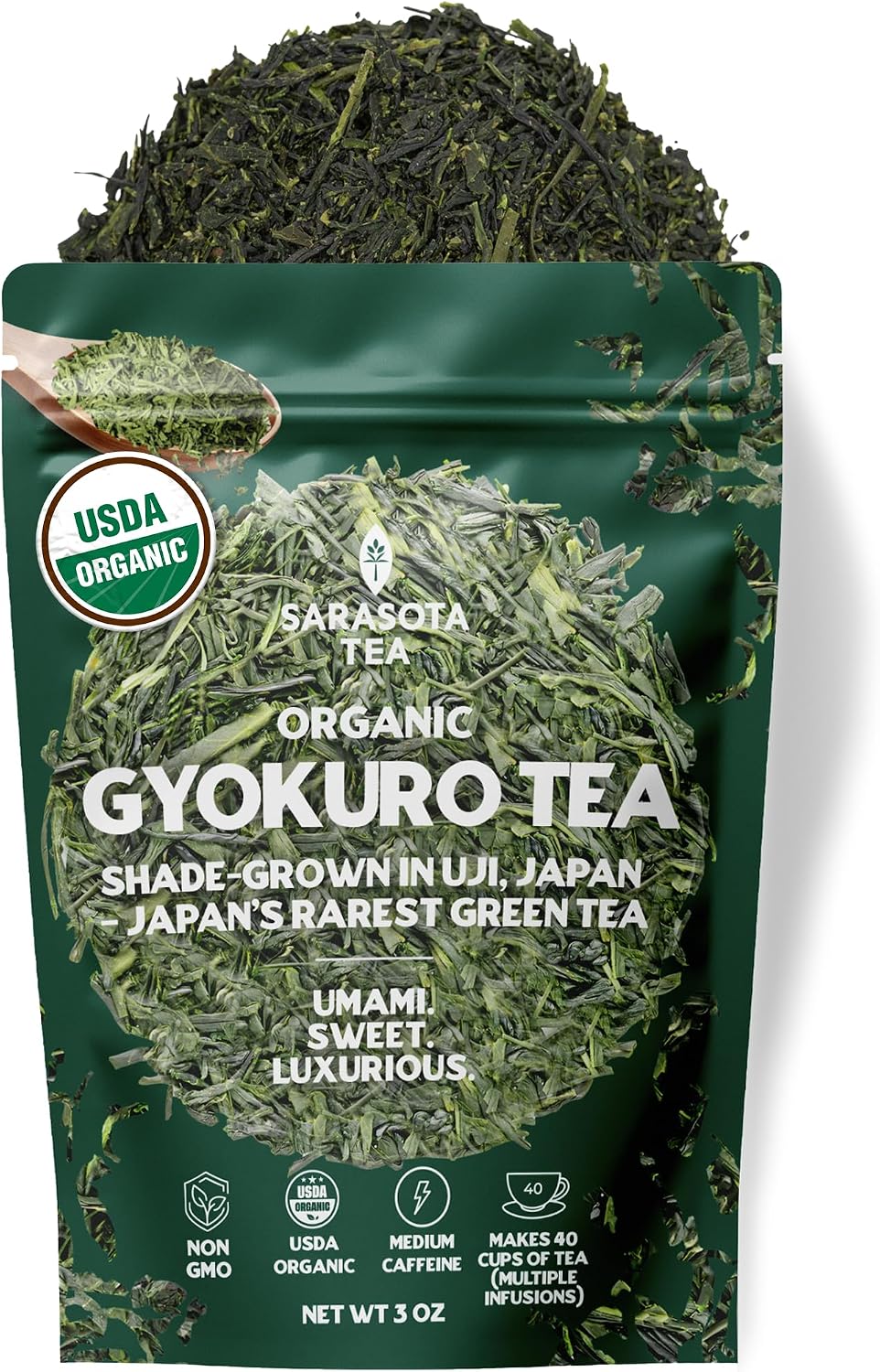 Gyokuro Tea Loose Leaf 3 oz | Premium Japanese Shade Grown Green Tea | Umami Rich Smooth Flavor | Bulk Loose Leaf