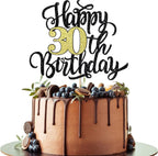 Happy 30th Birthday Cake Topper, Black Gold Glitter Birthday Cake Topper, 30th Anniversary/ 30th Birthday Party Decoration Supplies