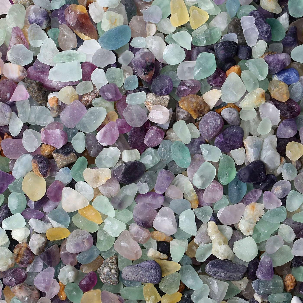 1lb Fluorite Crystal Aquarium Gravel Polished Tumbled Stones Irregular Shaped Crystal Chips Bulk Natural Gemstone Rocks Vase Filler Fish Tank Gravel Home Decoration (450 Gram)
