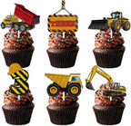 18pcs Gold Glitter Dessert Cupcake Topper Pick for Construction Tool Worker Three Years Old Theme Decor Supplies Kids Happy 3rd Birthday Party Decorations
