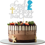 Gyufise 1Pc God Bless This Child Cake Topper Baptism Cake Decoration Silver Glitter First Communion God Bless Boy Cake Pick Decoration for Baptism Baby Shower Birthday Christmas Party