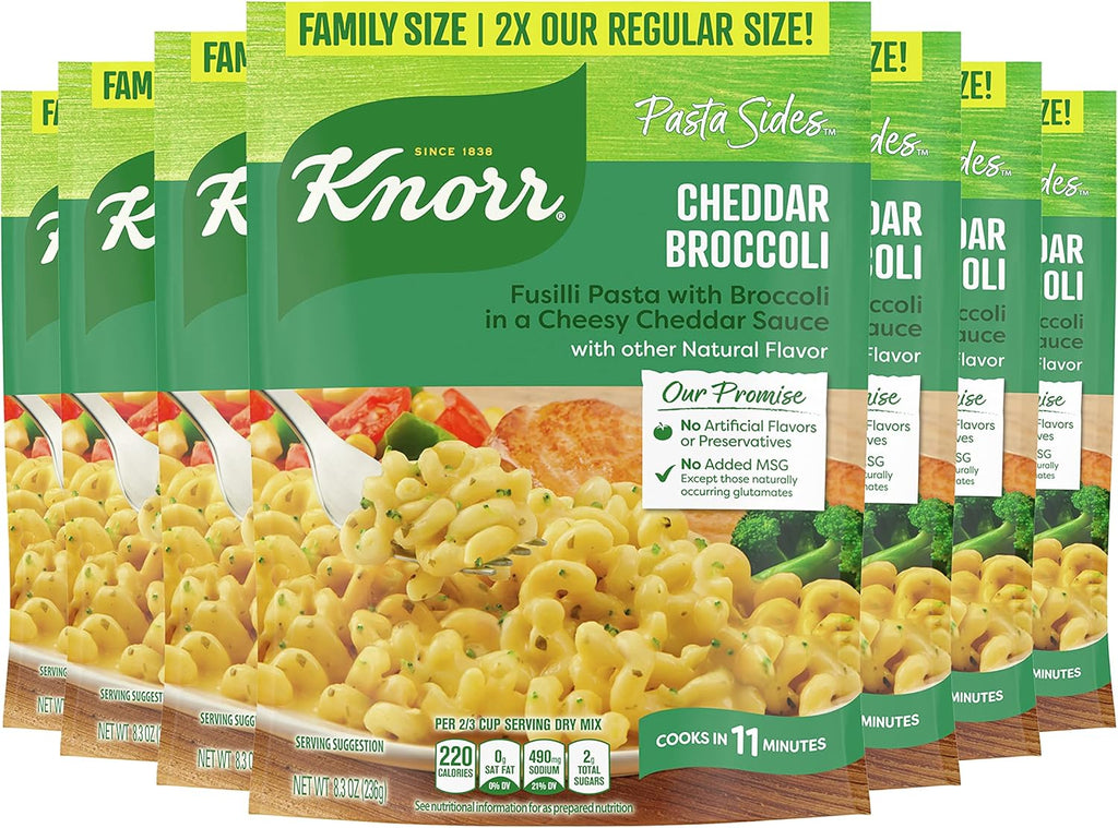 Knorr Pasta Sides 7 count For a Tasty Pasta Side Dish Cheddar Broccoli Family Pack No Artificial Flavors or Preservatives 8.6 oz