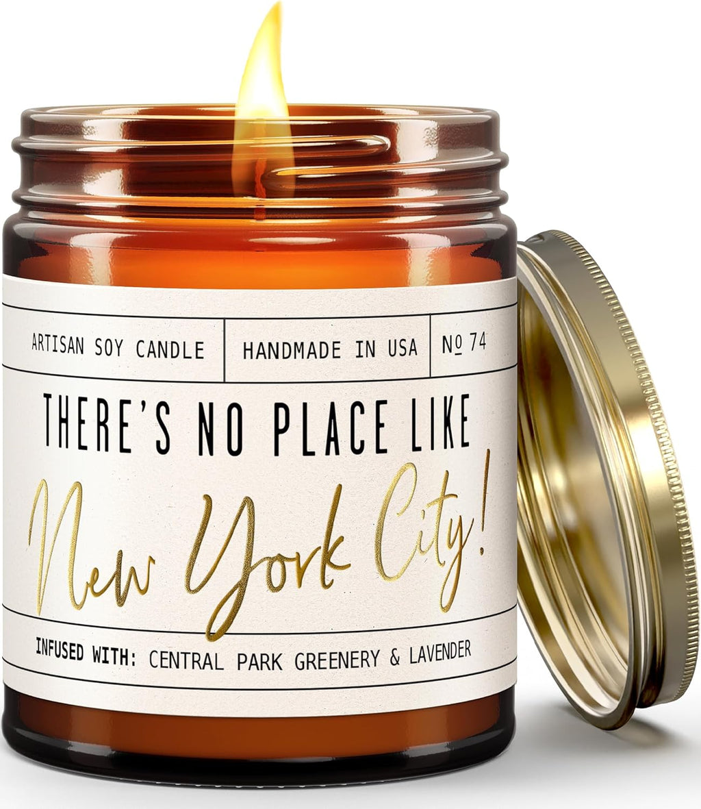New York City Gifts, New York City Decor for Home - 'There's No Place Like New York City Candle, w/Amber & Moss I New York City Souvenirs I 9oz Jar, 50Hr Burn, Made in USA