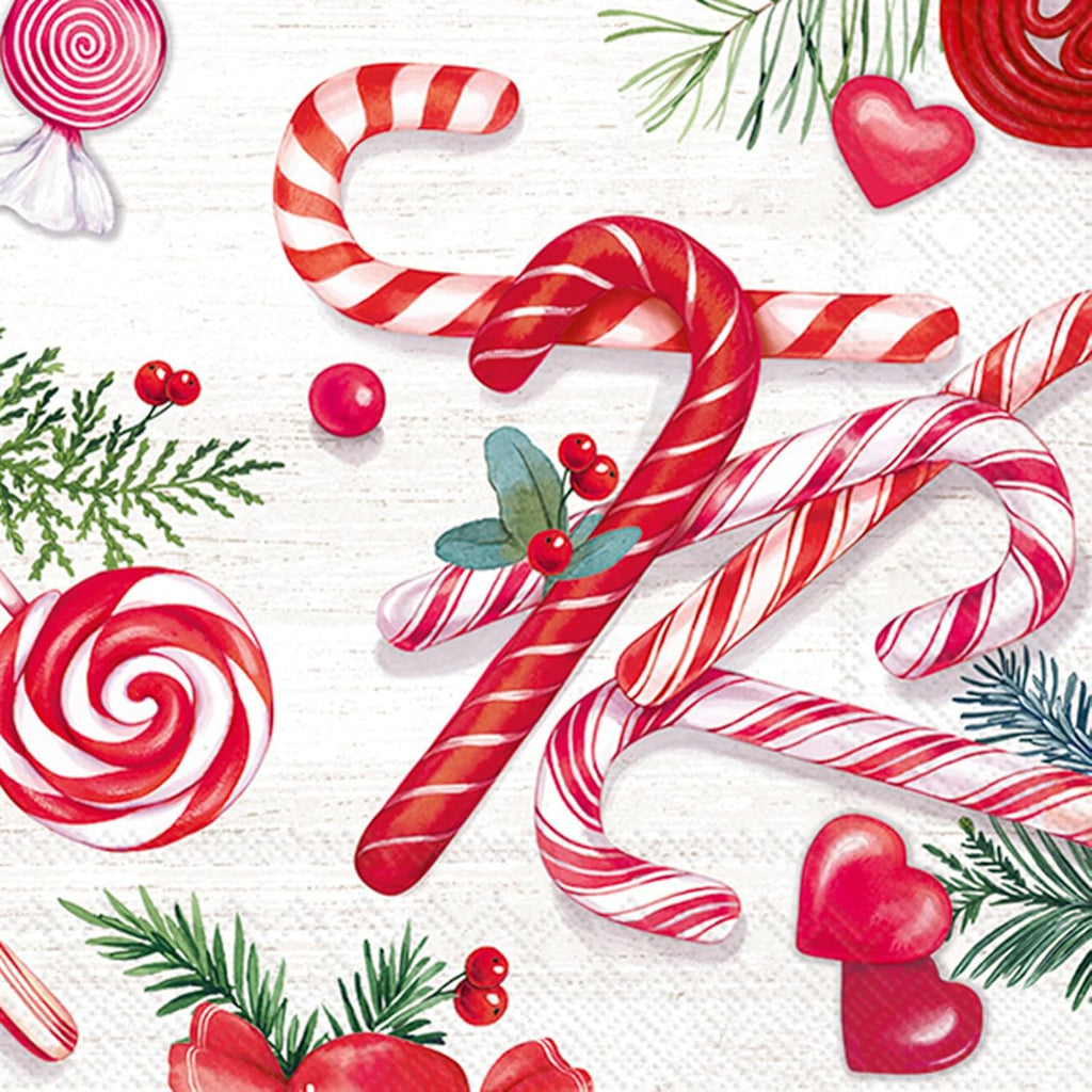 IHR Ideal Home Range Party Napkins Disposable 3-Ply Paper Lunch Napkin Pack, 6.5" x 6.5", Candy Canes, 20-Count