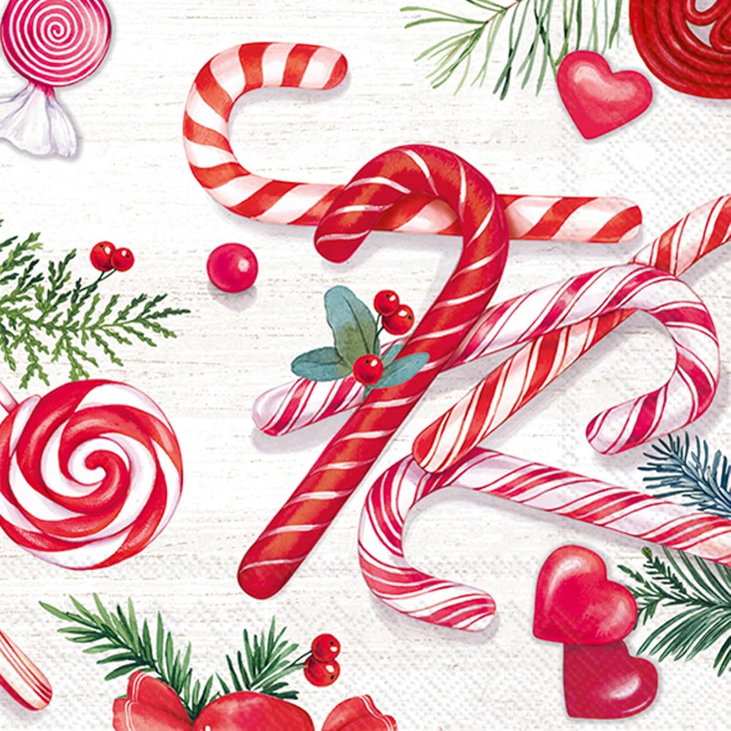 IHR Ideal Home Range Party Napkins Disposable 3-Ply Paper Lunch Napkin Pack, 6.5" x 6.5", Candy Canes, 20-Count