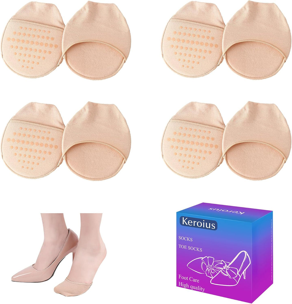 4Pairs Women's Toe Topper Liner Socks,Low Cut No Show Toeless Half Socks,Forefoot Cushion Pads for Flat,High Heels