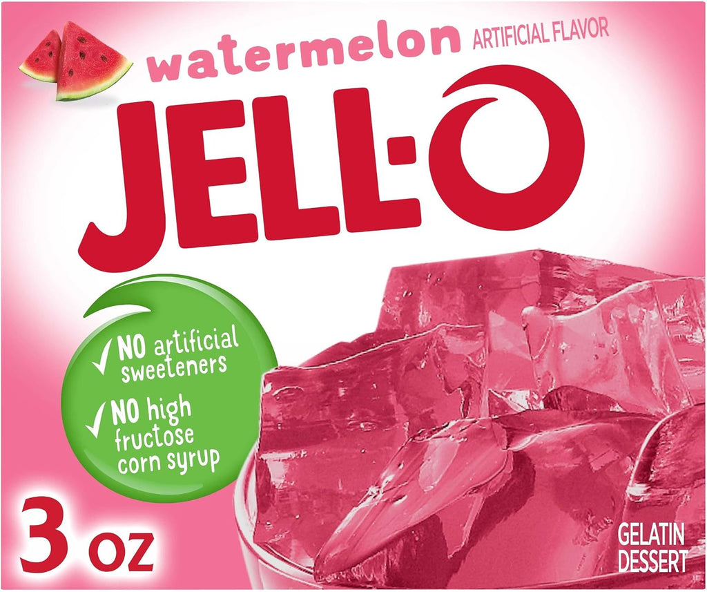 Jell-O Gelatin Dessert Mix, Watermelon Flavor, Classic Fruit Gelatin for Desserts, Snacks & Party Recipes, 3 oz (Pack of 24)
