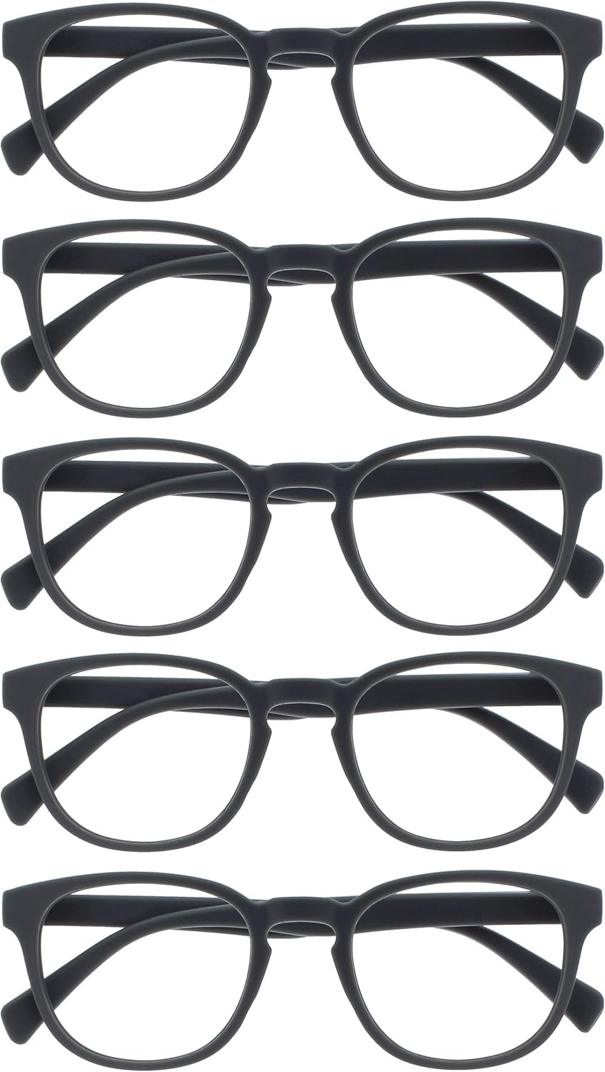 OPULIZE POP Reading Glasses for Women Men,Scratch Resistant Round Matt Frame with Spring Hinges, Grey +1.50 (Pack of 5)