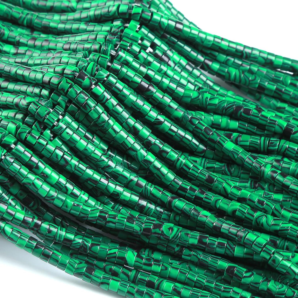 150pcs 2x4mm Green Malachite Tube Shape Beads Loose Flat Round Cylinder Flat Spacer Green Stone Beads for Bracelet Earrings Jewelry Making