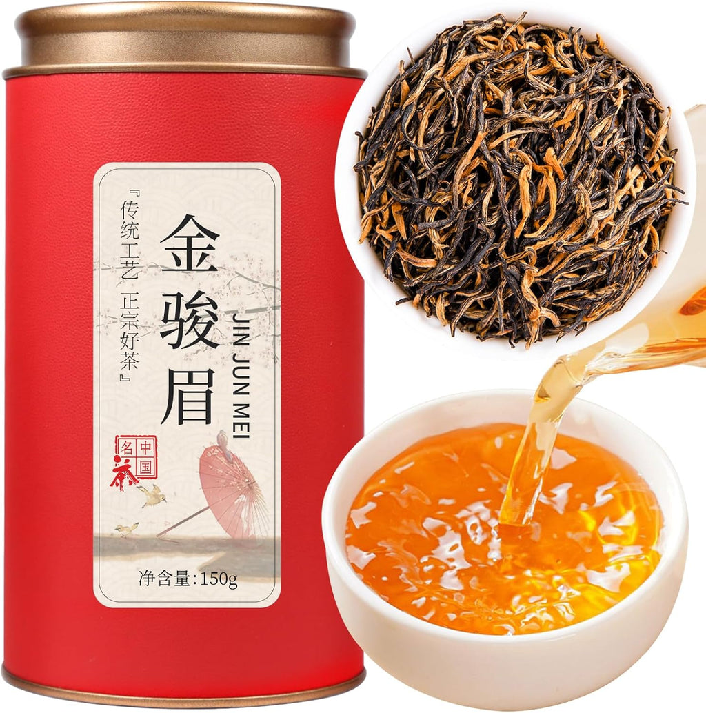 Yuexi Golden Monkey Tea Loose Leaf Jin Jun Mei Black Tea Loose Leaf Chinese Grade AAA Fujian Wuyi Mountain Core Area Tender Bud Tip Golden Eyebrow Tea Rich Honey Aroma 金骏眉 红茶 中国茶 5.29oz/150g