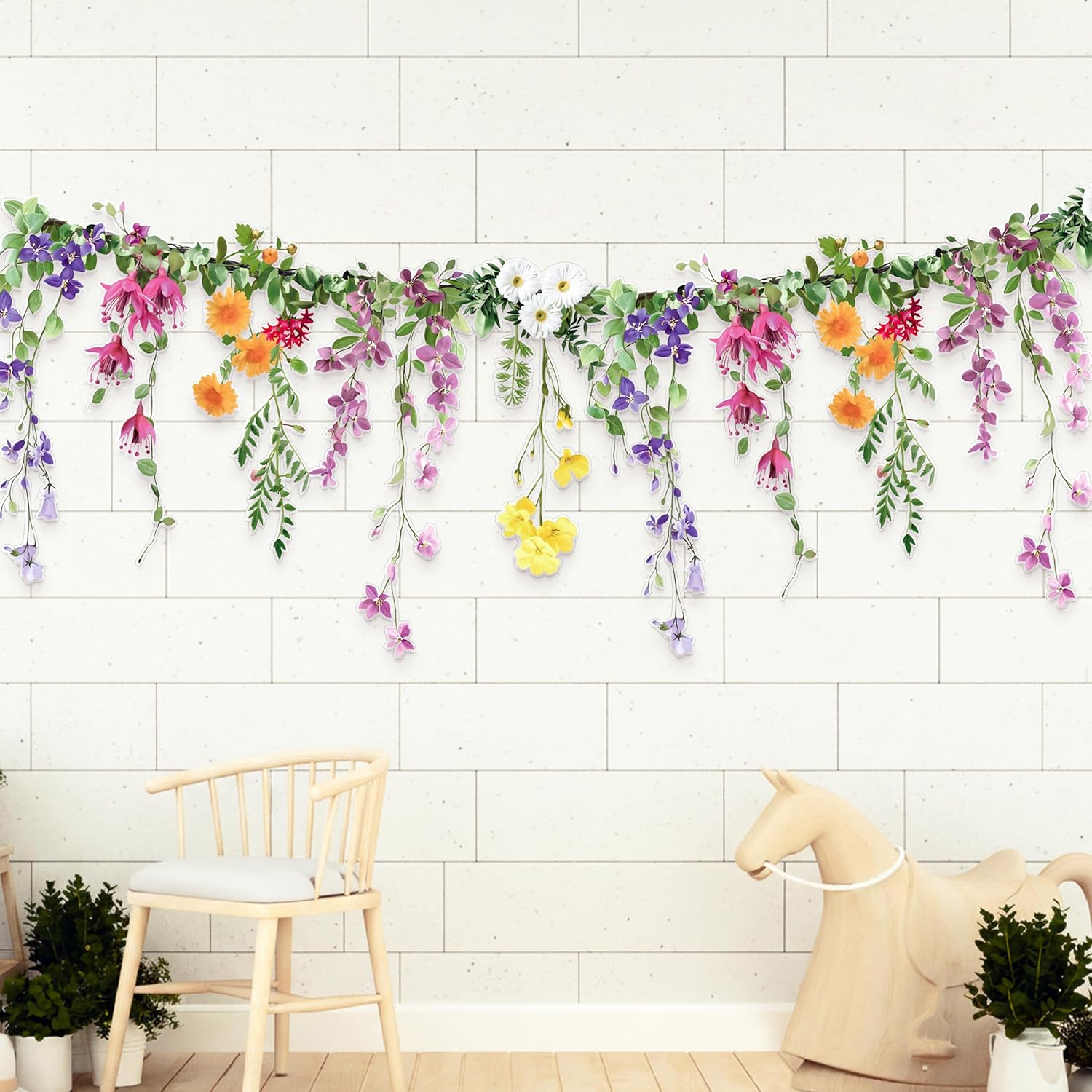 Cheerland Flower Garland Banner Wildflower Party Decorations for Enchanted Garden Floral Woodland Theme Picnic Mothers Day Decor Girls Birthday Tea Party Garden Wedding Onederland Theme Baby Shower