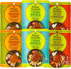 Maya Kaimal Indian Simmer Sauce, Tikka Masala, Madras Curry & Spicy Vindaloo, 2 of Each, 7oz Easy Pour Pouch | Vegetarian, Gluten Free, Non-GMO