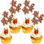 Ephlyn 24Pcs Christmas Gingerbread Cupcake Toppers Picks Xmas Holiday Cupcake Picks Merry Christmas Theme Holiday Baby Shower Birthday Party Cake Decorations Supplies Brown
