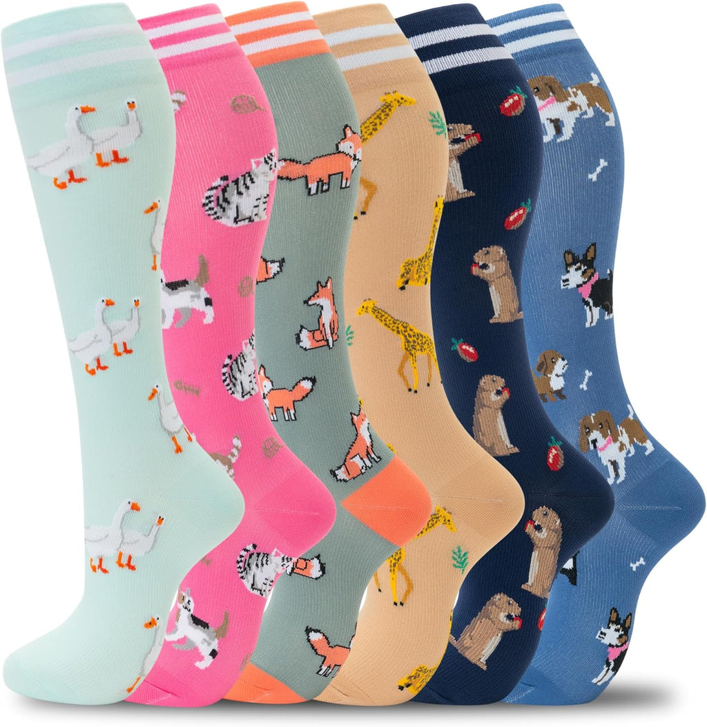 fenglaoda Compression Socks Women Men 6 Pairs, Knee High Best Support Circulation Socks for Running, Travel, Flight, Nurse