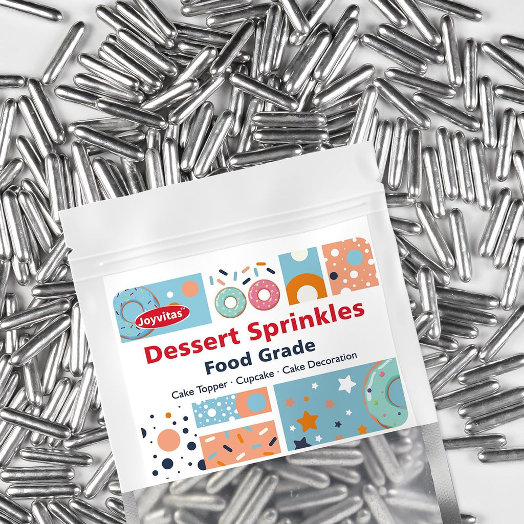 Silver Rods Sugar Sprinkles for Cake Decorating, 150g/5.29oz, Metallic Rods Edible, Foodgrade Cake Decoration, Cupcake, Donuts, Cookies Toppers, Party, Wedding, Birthday Supplies