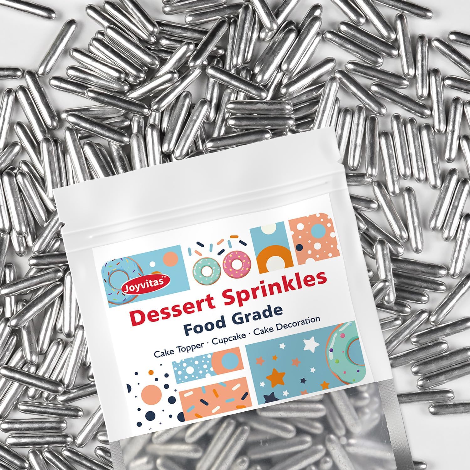 Silver Rods Sugar Sprinkles for Cake Decorating, 150g/5.29oz, Metallic Rods Edible, Foodgrade Cake Decoration, Cupcake, Donuts, Cookies Toppers, Party, Wedding, Birthday Supplies