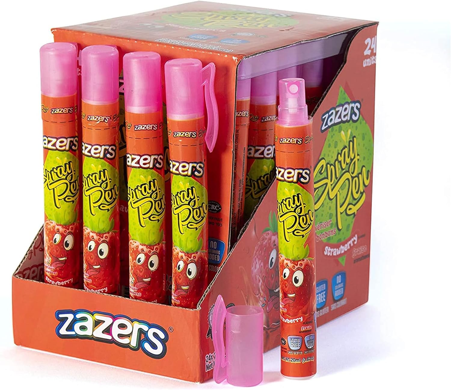 Pen Spray Liquid Candy - 24 Pack of Strawberry Flavor, Gluten Free, No Coloring Added, Novelty Kosher Candy, 20 ml each