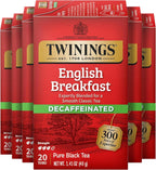 Twinings Decaffeinated English Breakfast Individually Wrapped Bags, 20 Count (Pack of 6), Flavourful & Robust, Enjoy Hot or Iced, 120 Teabags