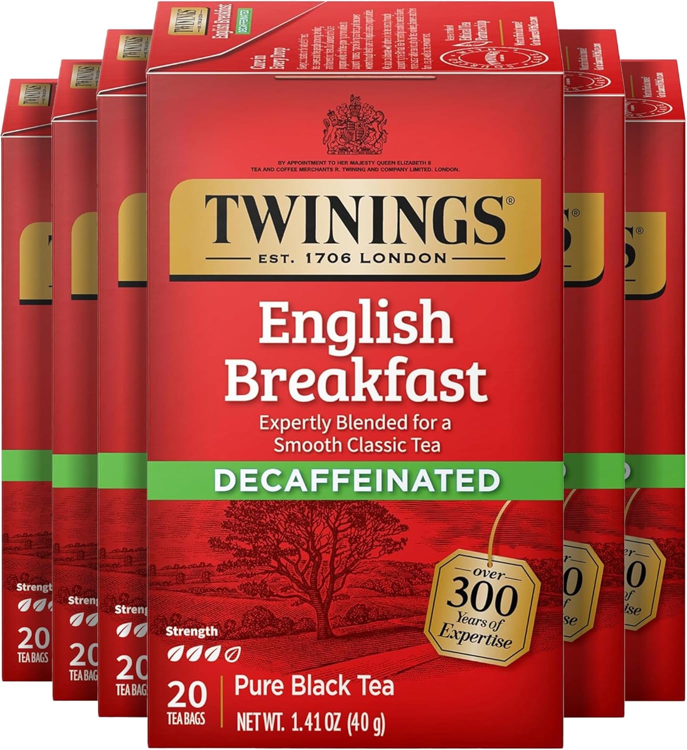 Twinings Decaffeinated English Breakfast Individually Wrapped Bags, 20 Count (Pack of 6), Flavourful & Robust, Enjoy Hot or Iced, 120 Teabags